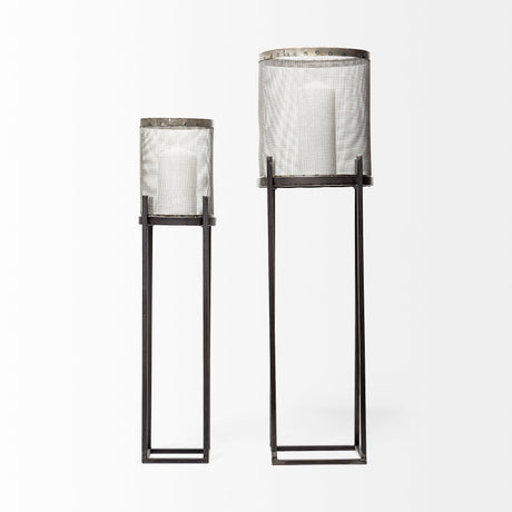 Steen Set of Two Black Meshed Metal Candle Holder Lanterns by Mercana at Eve Furniture