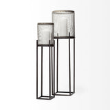 Steen Set of Two Black Meshed Metal Candle Holder Lanterns by Mercana at Eve Furniture
