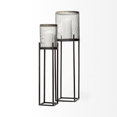 Steen Set of Two Black Meshed Metal Candle Holder Lanterns by Mercana at Eve Furniture