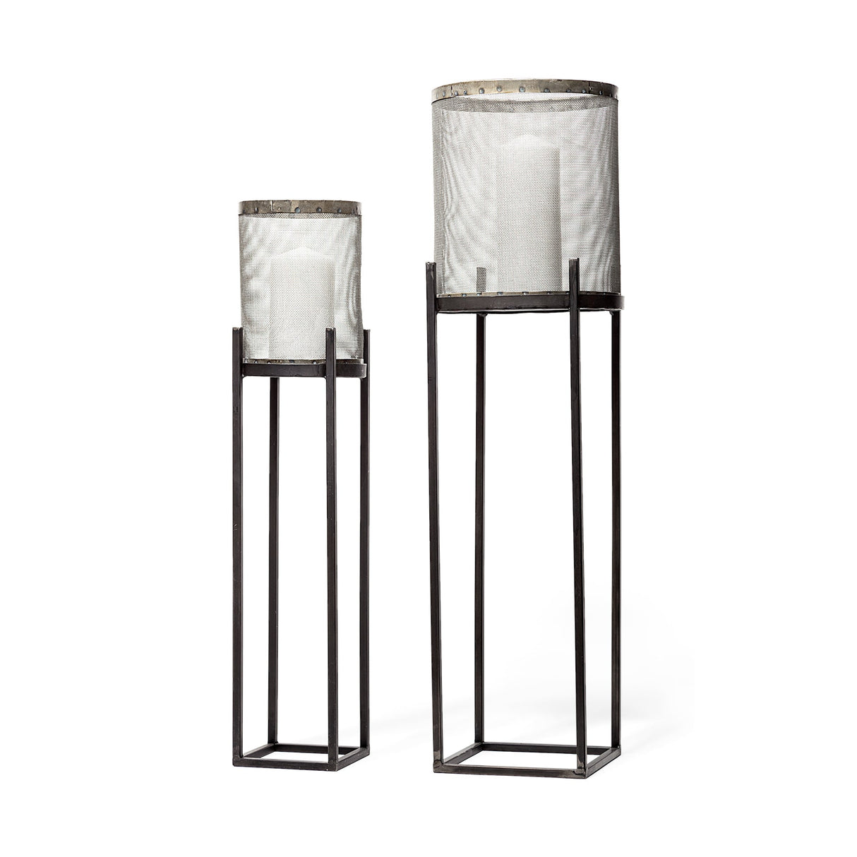 Steen Set of Two Black Meshed Metal Candle Holder Lanterns by Mercana at Eve Furniture