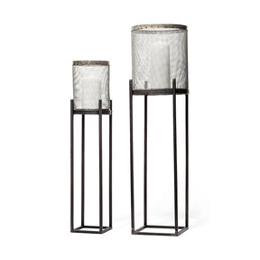 Steen Set of Two Black Meshed Metal Candle Holder Lanterns by Mercana at Eve Furniture