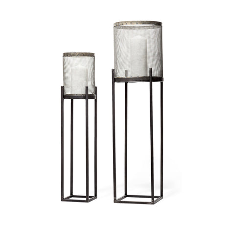 Steen Set of Two Black Meshed Metal Candle Holder Lanterns by Mercana at Eve Furniture