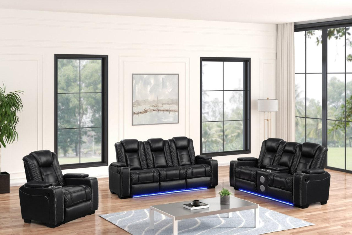 Stefano Black 3-Piece Reclining Living Room Set by Happy Homes at Eve Furniture