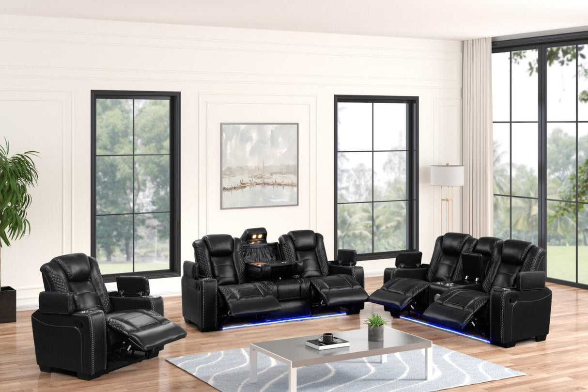 Stefano Black 3-Piece Reclining Living Room Set by Happy Homes at Eve Furniture