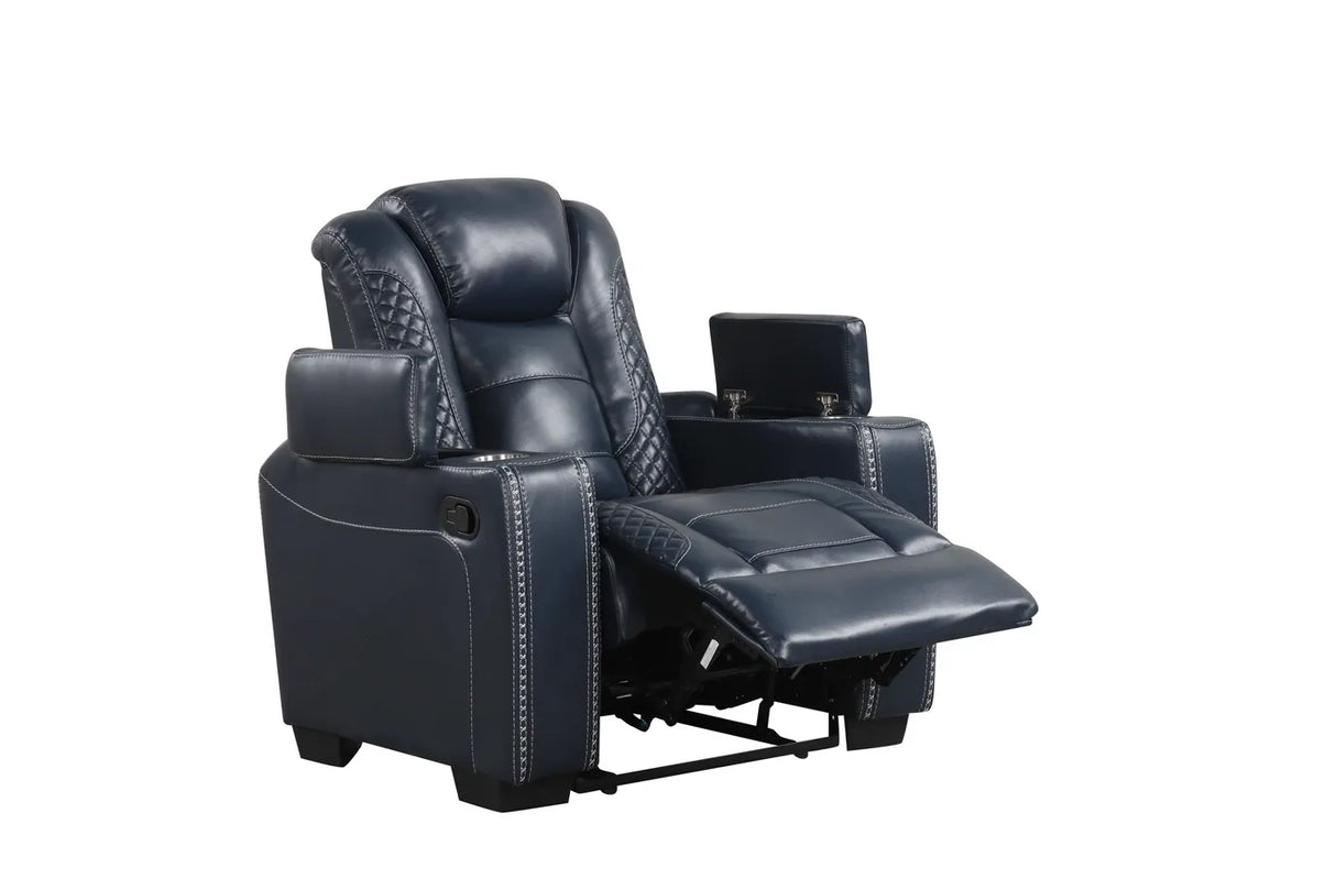 Stefano Blue 3-Piece Reclining Living Room Set by Happy Homes at Eve Furniture
