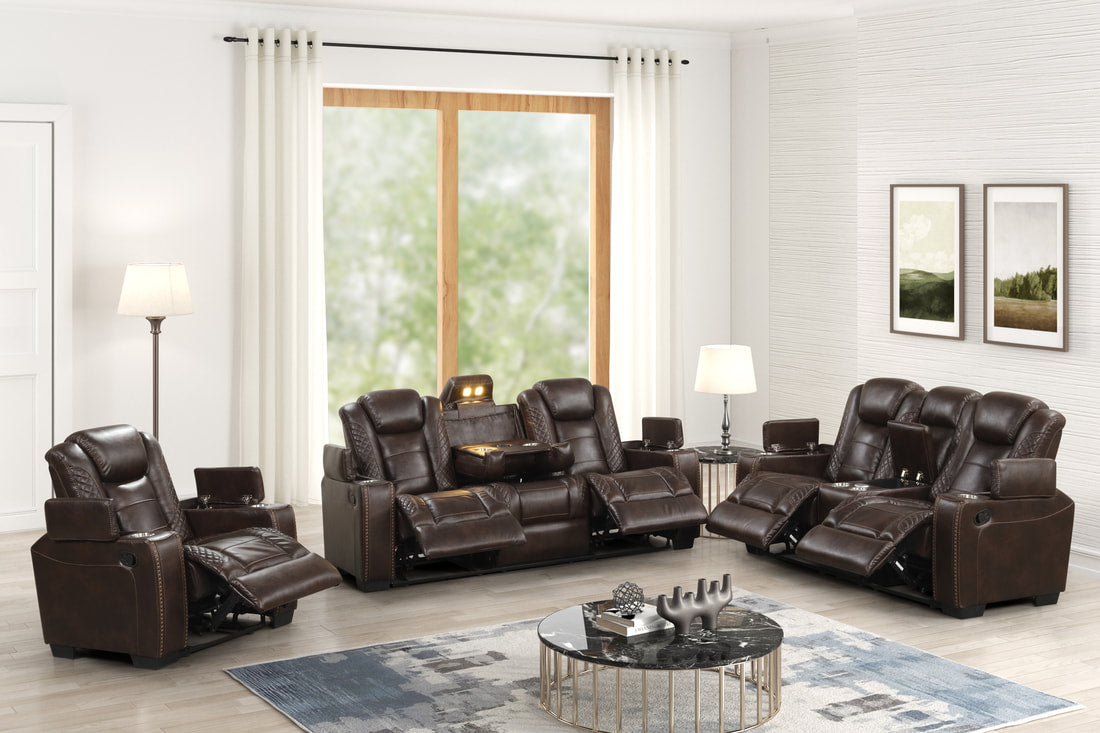 Stefano Espresso 3-Piece Reclining Living Room Set by Happy Homes at Eve Furniture