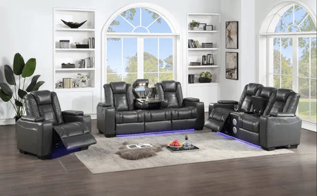 Stefano Grey 3-Piece Reclining Living Room Set by Happy Homes at Eve Furniture