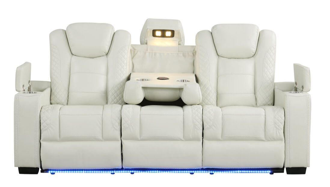 Stefano LED White 3-Piece Reclining Living Room Set by Happy Homes at Eve Furniture