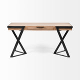 Steinbeck Light Brown Wooden Iron Frame Office Desk by Mercana at Eve Furniture