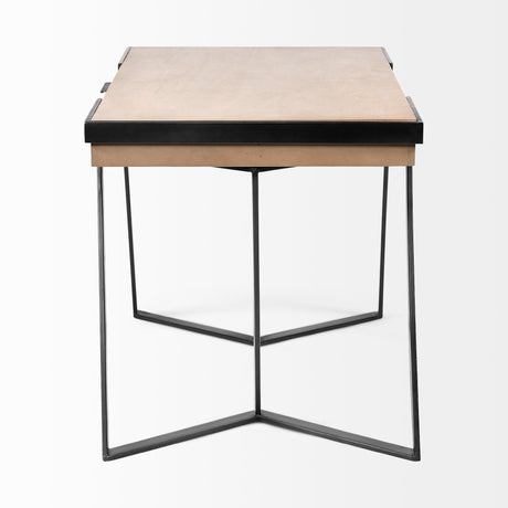 Steinbeck Light Brown Wooden Iron Frame Office Desk by Mercana at Eve Furniture