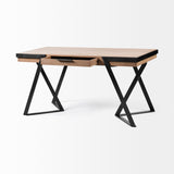 Steinbeck Light Brown Wooden Iron Frame Office Desk by Mercana at Eve Furniture
