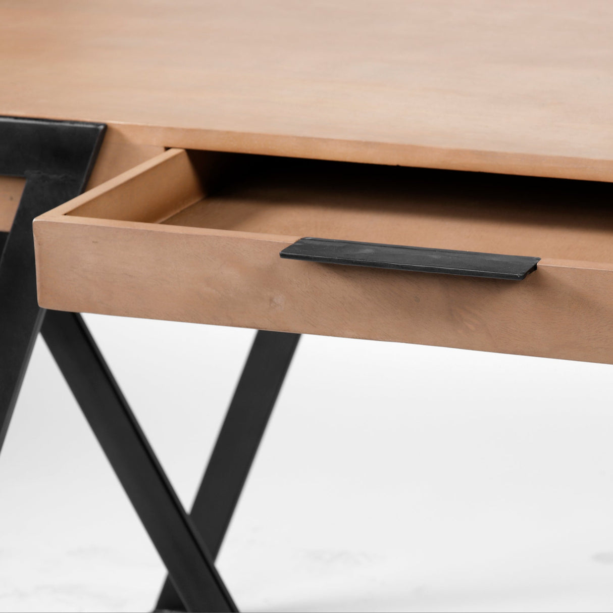 Steinbeck Light Brown Wooden Iron Frame Office Desk by Mercana at Eve Furniture