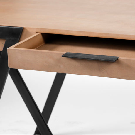 Steinbeck Light Brown Wooden Iron Frame Office Desk by Mercana at Eve Furniture