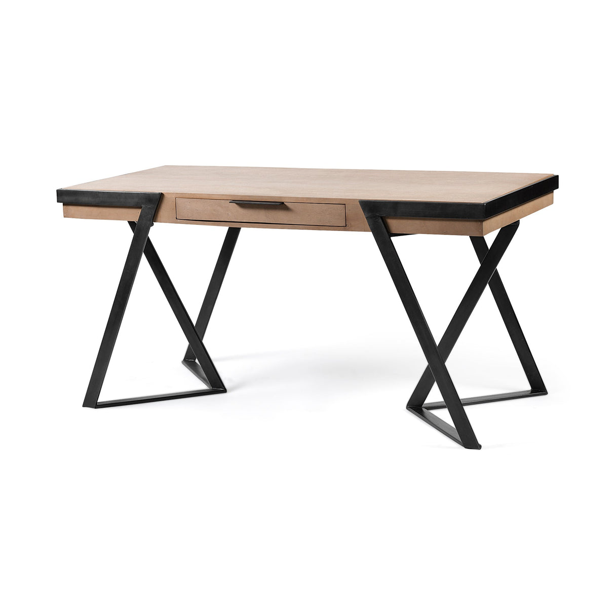 Steinbeck Light Brown Wooden Iron Frame Office Desk by Mercana at Eve Furniture