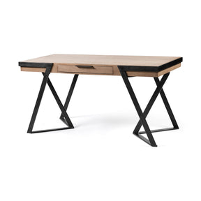 Steinbeck Light Brown Wooden Iron Frame Office Desk by Mercana at Eve Furniture