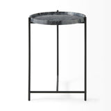 Stella 17L x 17W Gray Round Marble Top W/Black Base Accent Table by Mercana at Eve Furniture