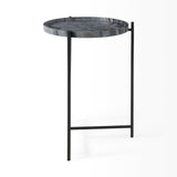 Stella 17L x 17W Gray Round Marble Top W/Black Base Accent Table by Mercana at Eve Furniture