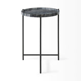 Stella 17L x 17W Gray Round Marble Top W/Black Base Accent Table by Mercana at Eve Furniture