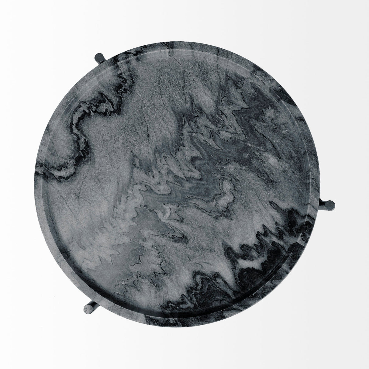 Stella 17L x 17W Gray Round Marble Top W/Black Base Accent Table by Mercana at Eve Furniture