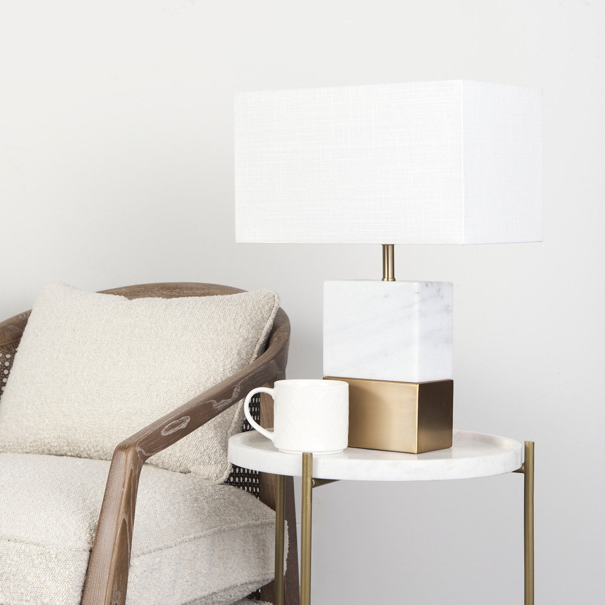 Stella 17L x 17W White Round Marble Top W/Gold Base Accent Table by Mercana at Eve Furniture