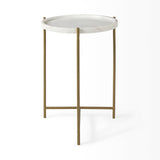 Stella 17L x 17W White Round Marble Top W/Gold Base Accent Table by Mercana at Eve Furniture