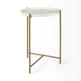 Stella 17L x 17W White Round Marble Top W/Gold Base Accent Table by Mercana at Eve Furniture