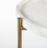 Stella 17L x 17W White Round Marble Top W/Gold Base Accent Table by Mercana at Eve Furniture