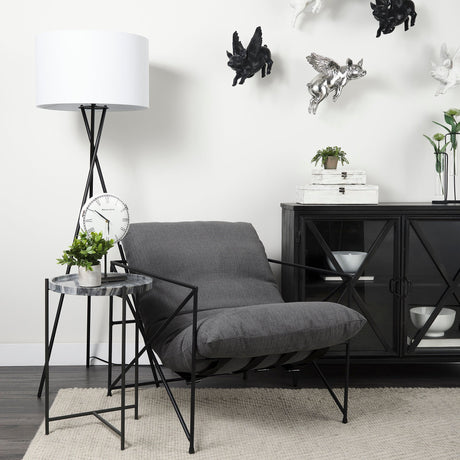 Stella Gray Round Marble Top W/Black Base Accent Table by Mercana at Eve Furniture