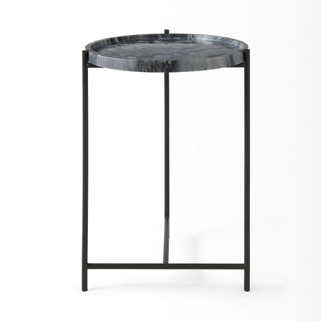 Stella Gray Round Marble Top W/Black Base Accent Table by Mercana at Eve Furniture