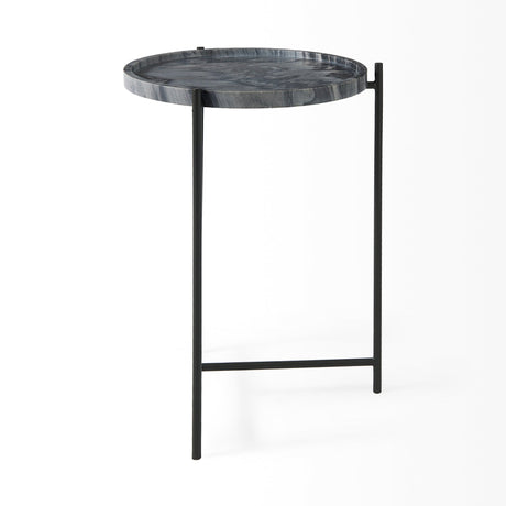 Stella Gray Round Marble Top W/Black Base Accent Table by Mercana at Eve Furniture