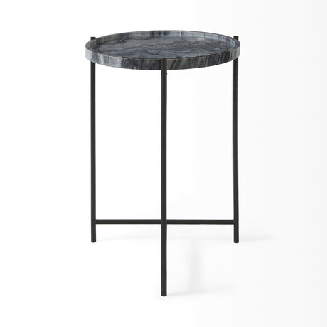 Stella Gray Round Marble Top W/Black Base Accent Table by Mercana at Eve Furniture