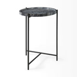 Stella Gray Round Marble Top W/Black Base Accent Table by Mercana at Eve Furniture