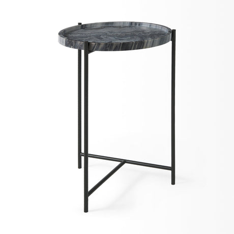 Stella Gray Round Marble Top W/Black Base Accent Table by Mercana at Eve Furniture
