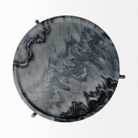 Stella Gray Round Marble Top W/Black Base Accent Table by Mercana at Eve Furniture
