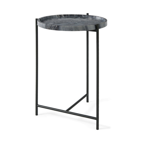 Stella Gray Round Marble Top W/Black Base Accent Table by Mercana at Eve Furniture