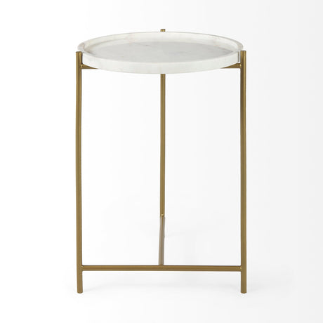Stella White Round Marble Top W/Gold Base Accent Table by Mercana at Eve Furniture