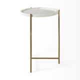 Stella White Round Marble Top W/Gold Base Accent Table by Mercana at Eve Furniture