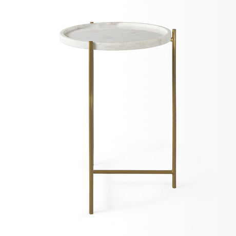 Stella White Round Marble Top W/Gold Base Accent Table by Mercana at Eve Furniture