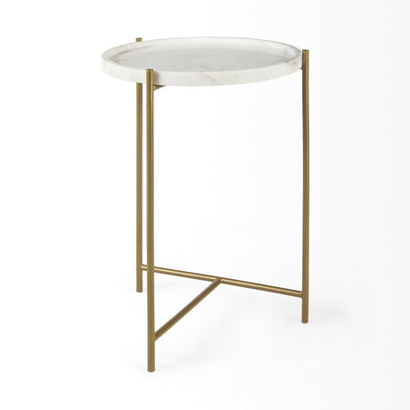 Stella White Round Marble Top W/Gold Base Accent Table by Mercana at Eve Furniture