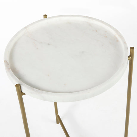 Stella White Round Marble Top W/Gold Base Accent Table by Mercana at Eve Furniture
