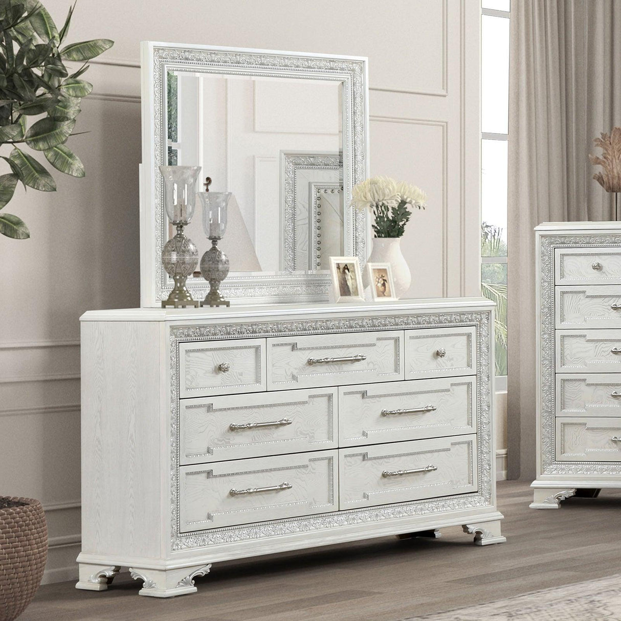 Stella Mia Creamy White Dresser w/Jewelry Box by Furniture of America at Eve Furniture