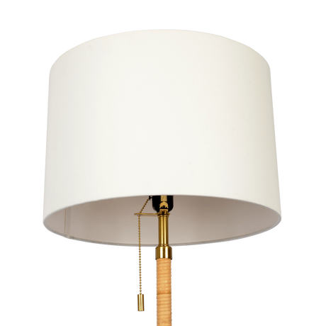 Stellar Wood Rattan Tube , Gold Brass Metal and White Linen Shade Floor Lamp by Ashcroft Furniture at Eve Furniture