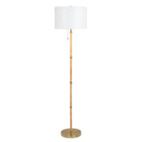 Stellar Wood Rattan Tube , Gold Brass Metal and White Linen Shade Floor Lamp by Ashcroft Furniture at Eve Furniture
