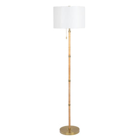 Stellar Wood Rattan Tube , Gold Brass Metal and White Linen Shade Floor Lamp by Ashcroft Furniture at Eve Furniture