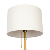 Stellar Wood Rattan Tube , Gold Brass Metal and White Linen Shade Floor Lamp