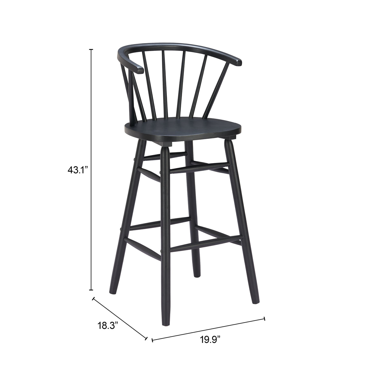 Stenger Black Barstool (Set of 2) by Zuomod at Eve Furniture