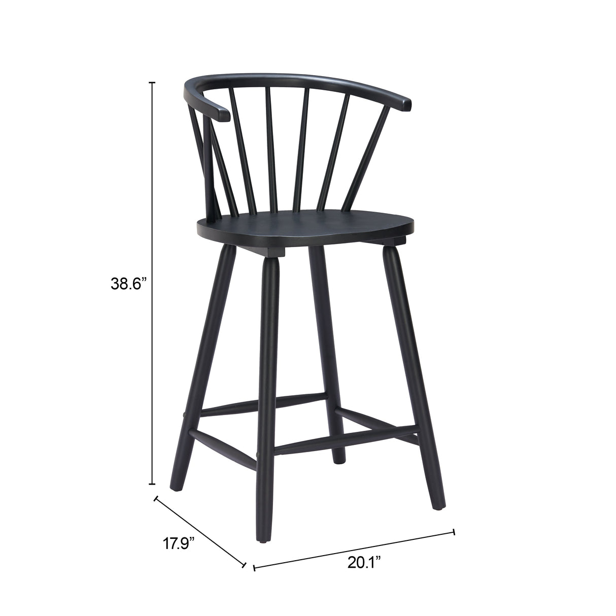 Stenger Black Counter Stool (Set of 2) by Zuomod at Eve Furniture