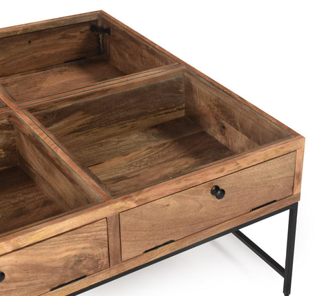 Stephie 4-drawer Square Clear Glass Top Coffee Table Honey Brown by Coaster at Eve Furniture