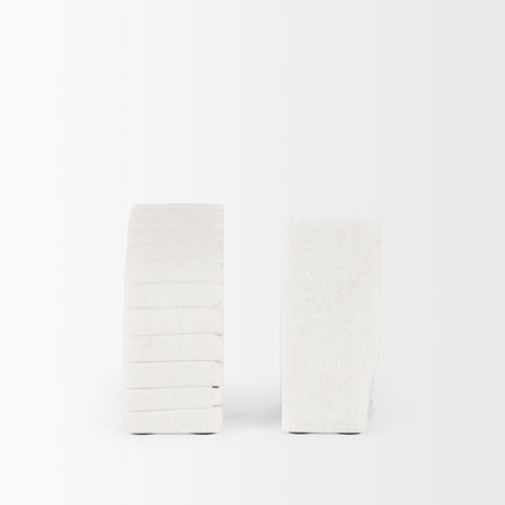 Stept White Marble Bookends w/rough carving (set of 2) by Mercana at Eve Furniture
