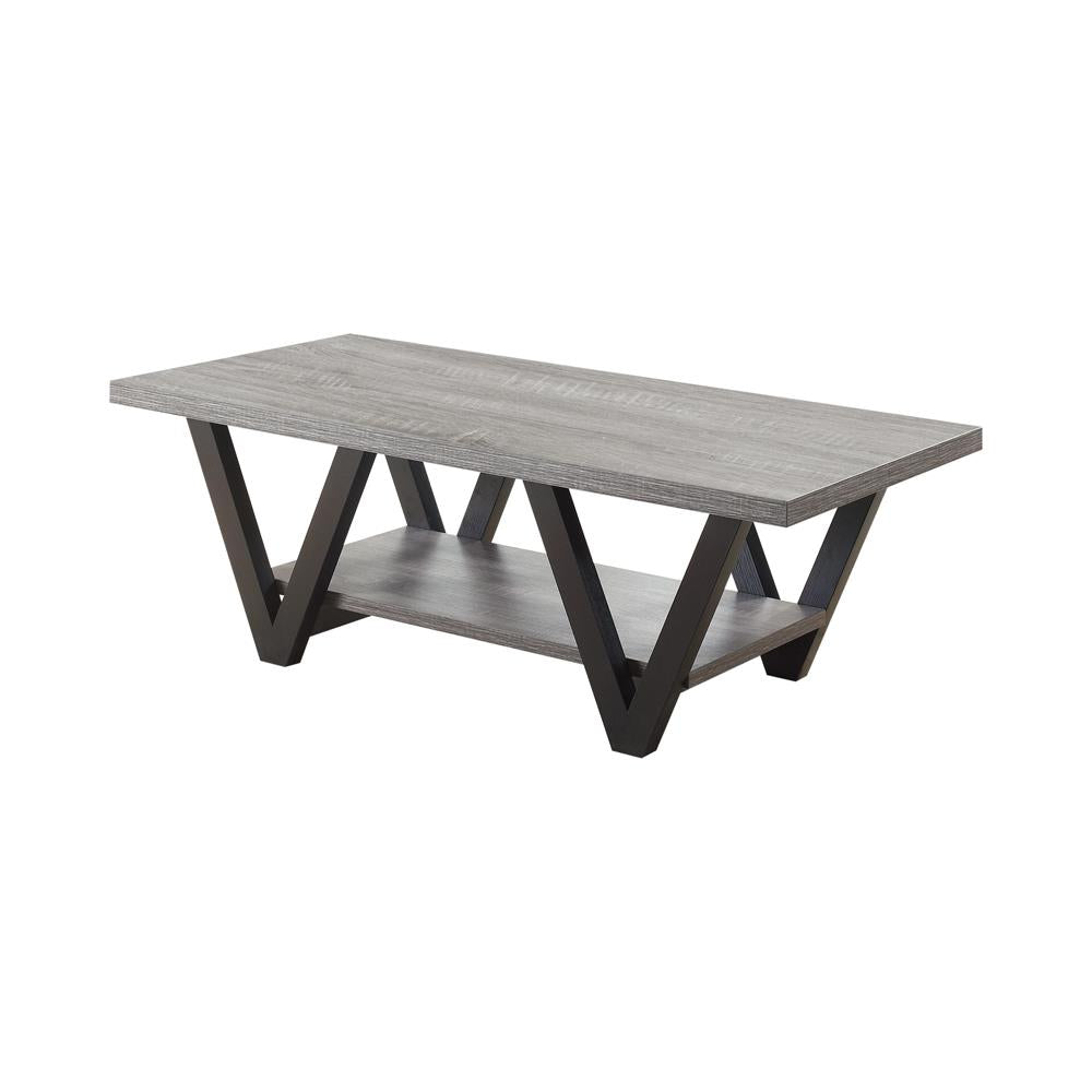 Stevens Black/Antique Gray V-Shaped Coffee Table